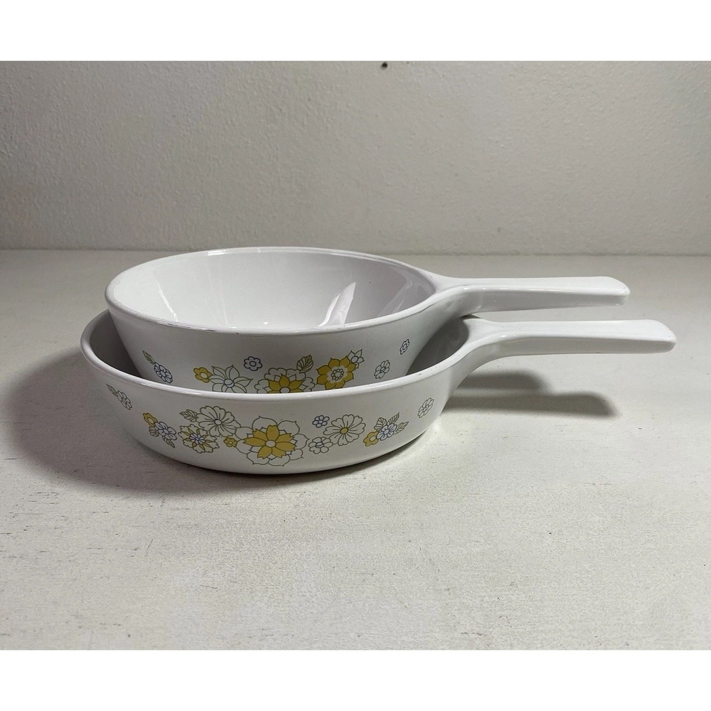 Vintage CorningWare Floral Bouquet Sauce Pan and Skillet Set Whimsical Cookware